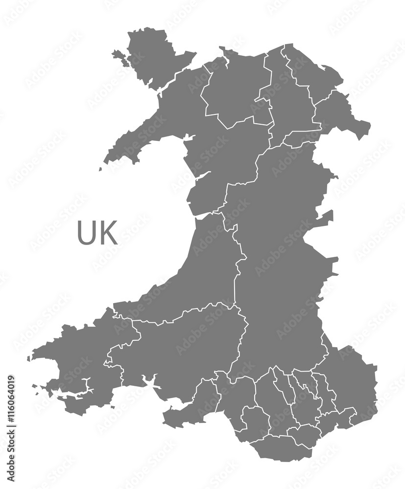 Wales Map with regions grey