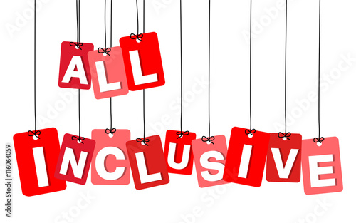 Vector colorful hanging cardboard. Tags - all inclusive