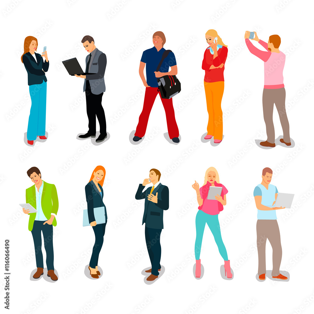Obraz premium vector set of students with gadgets and books