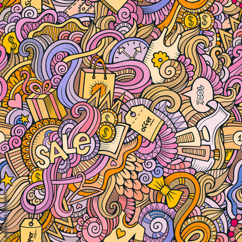 doodles hand drawn sale shopping seamless pattern