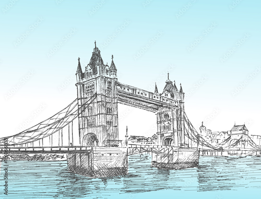 Obraz premium Hand Drawn sketch illustration of Tower Bridge, London, UK. vect