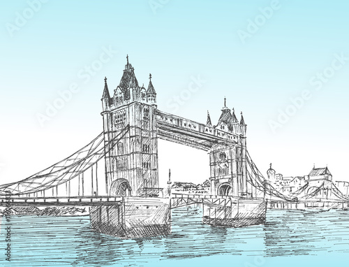 Hand Drawn sketch illustration of Tower Bridge, London, UK. vect