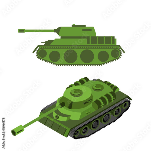 Tank Isometric on white background. Army technique. Armored figh
