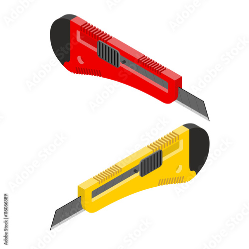 Stationery knife isometrics. Office paper cutter