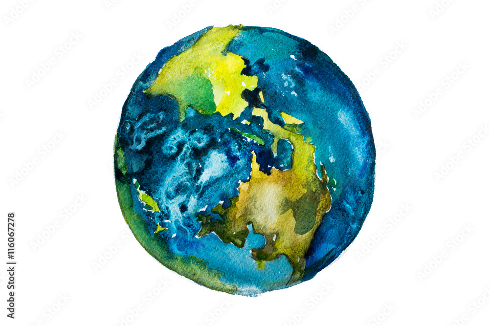 Hand drawn watercolor Earth. Globe painted with watercolours. Hand drawn watercolor Earth. Globe painted with watercolours.
