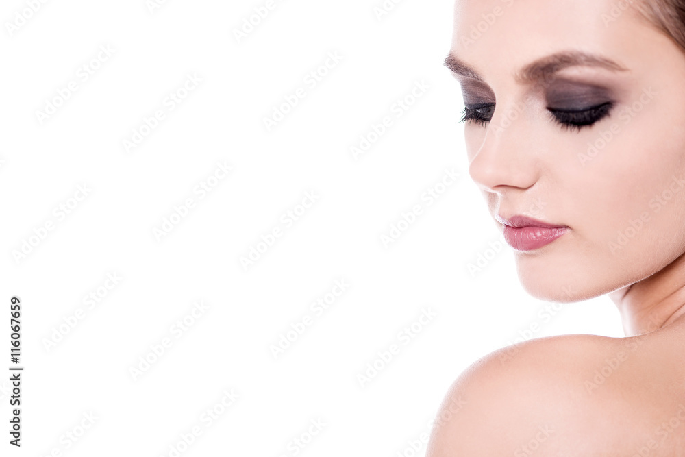 Attractive caucasian female face with clean skin Attractive caucasian female face with clean skin