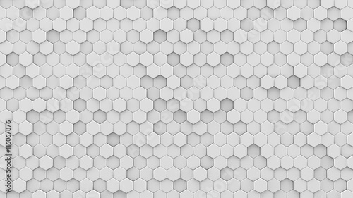 White hexagons mosaic 3D render