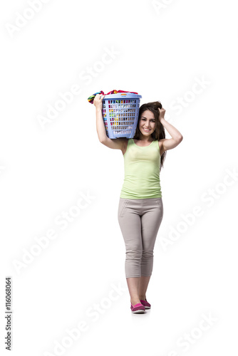 Woman feeling sressed after doing dirty laundry photo