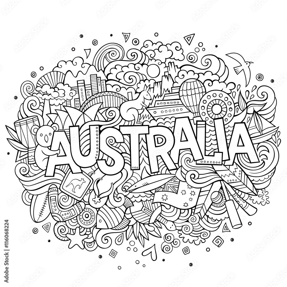 Australia hand lettering and doodles elements