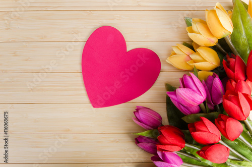 Tulips flowers arranged with copyspace for your text