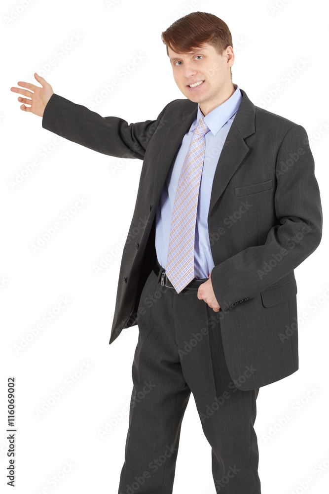 Young businessman in dark jacket on white background Young businessman in dark jacket on white background