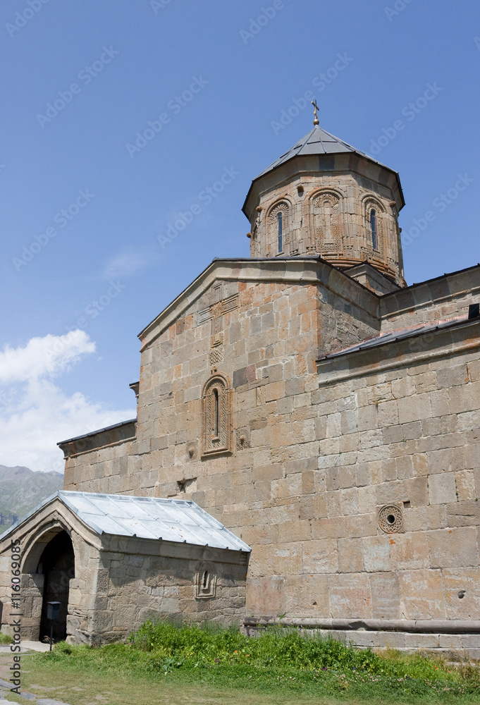 Tsminda Sameba- Holy Trinity Church near the Kazbegi-Gergeti village.The Church is situated at an altitude of 2300 meters at the foot of mount Kazbek