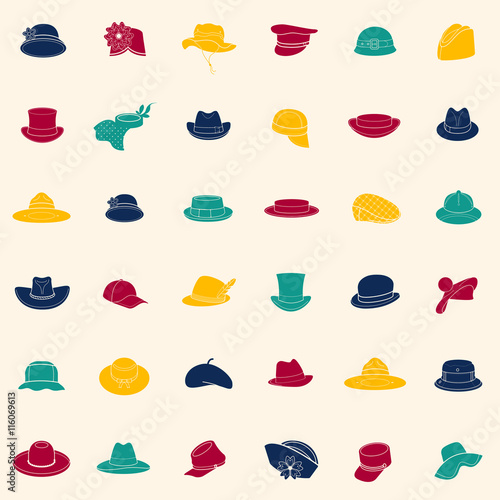 Seamless pattern with flat icons of headwear