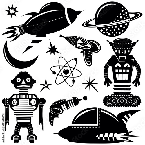 Space invaders vector black wall stickers set