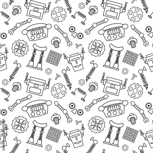 Vector seamless pattern with robot parts and details