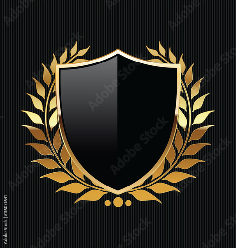 Gold and black shield with gold laurels photo