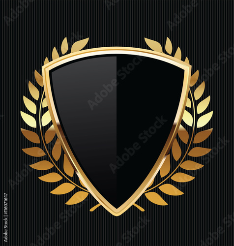 Gold and black shield with gold laurels