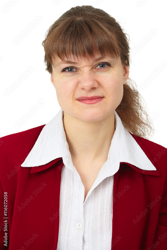Angry young woman wrinkled face