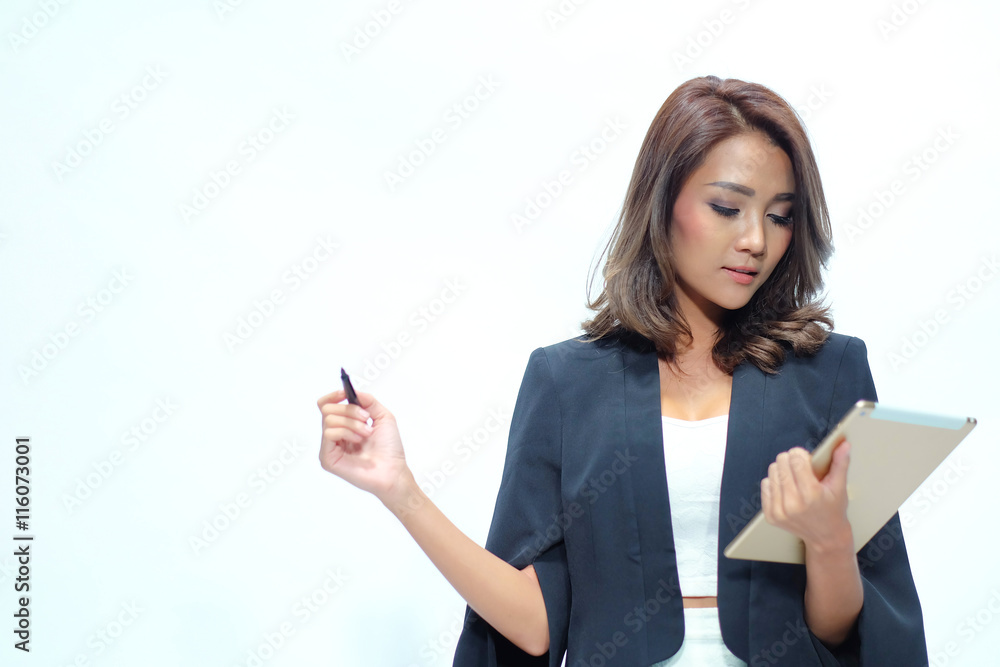 Portrait beautiful asian woman standing, Hold tablet Portrait beautiful asian woman standing, Hold tablet