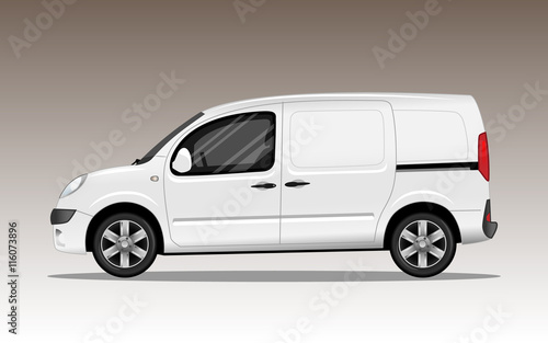 White commercial vehicle with alloy wheels. Detailed vector illustration.