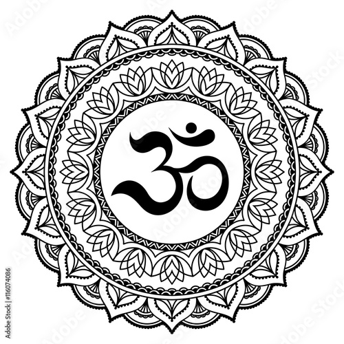 Vector henna tatoo mandala.OM decorative symbol. Mehndi style.
