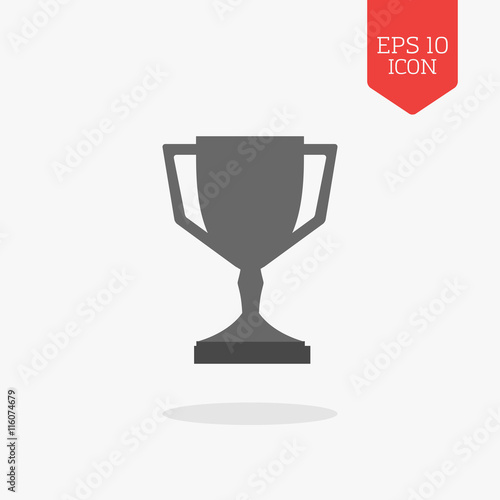 Trophy cup icon, winner award concept. Flat design gray color sy