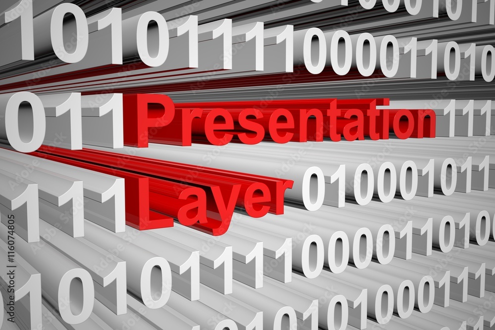 Presentation layer in the form of binary code, 3D illustration