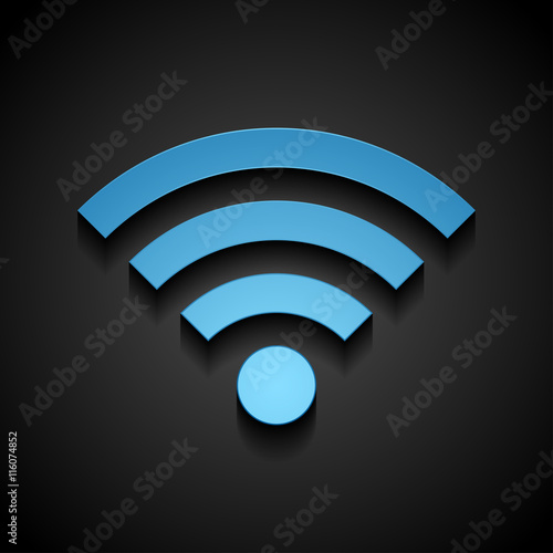 Blue wifi tech icon on black background