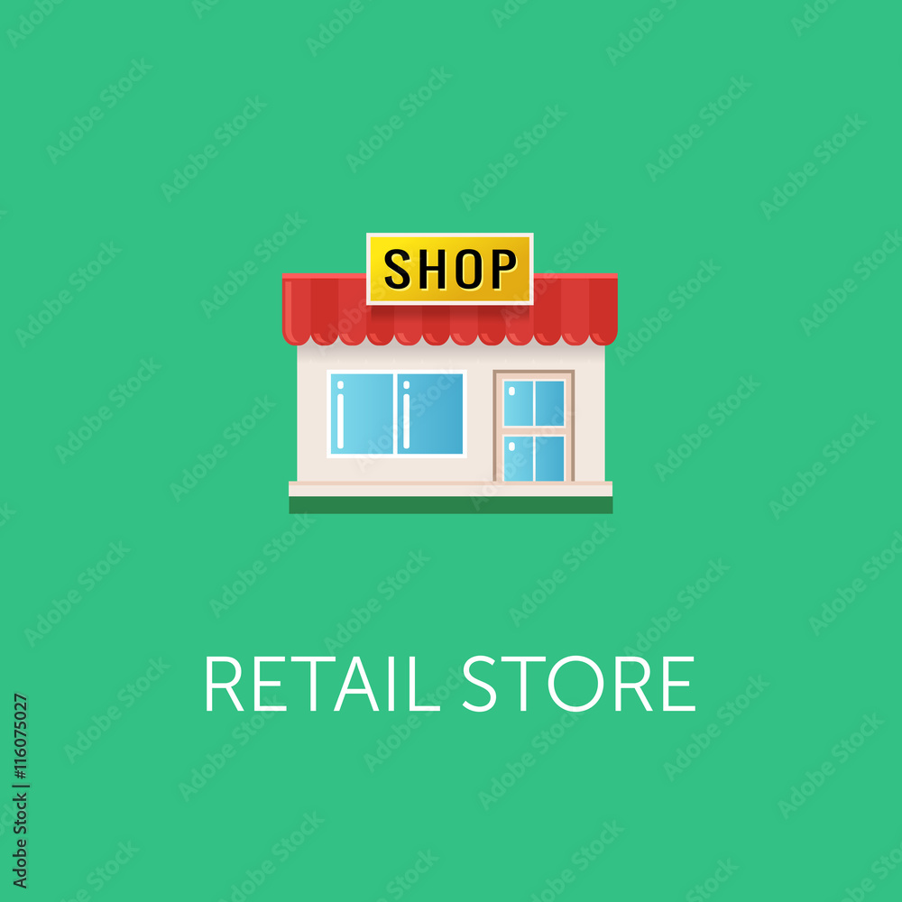 Vector small retail store icon. Front view of the shop with signboard. Flat style design. Vector small retail store icon. Front view of the shop with signboard. Flat style design.