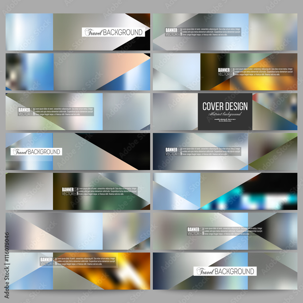 Fototapeta premium Set of modern banners. Abstract multicolored background, blurred nature landscapes, geometric vector, triangular style illustration