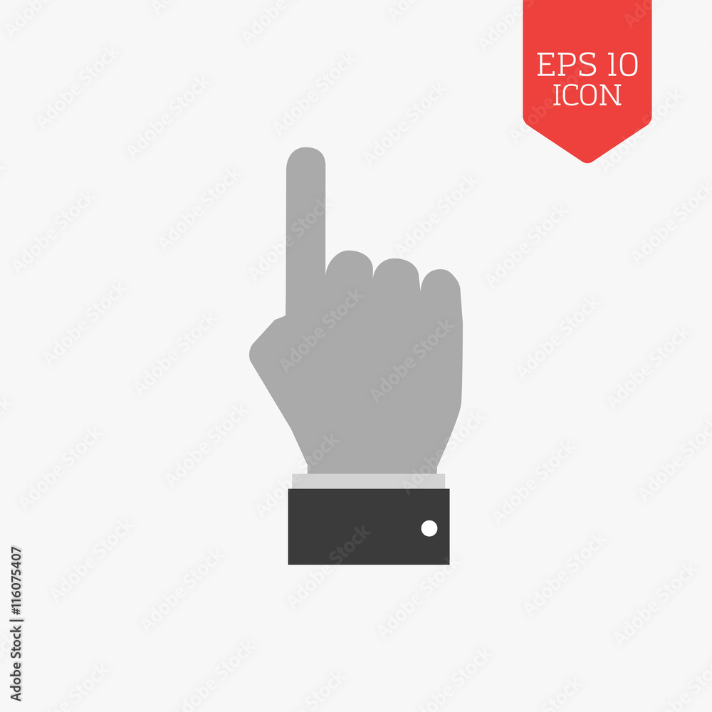 Hand with pointing finger icon. Flat design gray color symbol. M Hand with pointing finger icon. Flat design gray color symbol. M