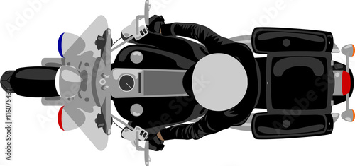 Police patrol heavy motorcycle with policeman top view