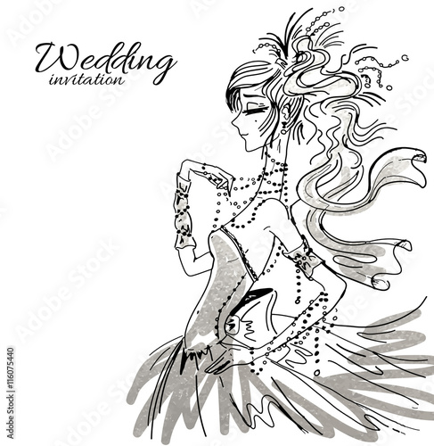 Wedding invitation with bride