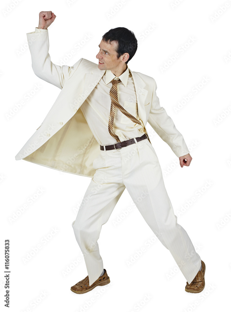 Fighting businessman puts a punch, isolated on white Fighting businessman puts a punch, isolated on white