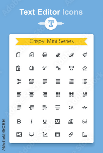 Vector line text document editing application tiny icon set. Minimalistic crisp contour icons for the best recognition in small size use