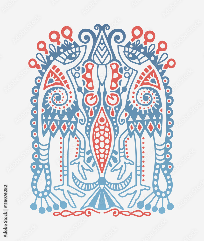 original ethnic pattern with birds and flower