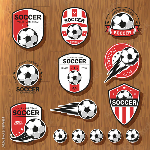 Vector illustration set of logos on football theme, as well as items for the game of football. It can be used as an emblem, logo and template for soccer tournaments.