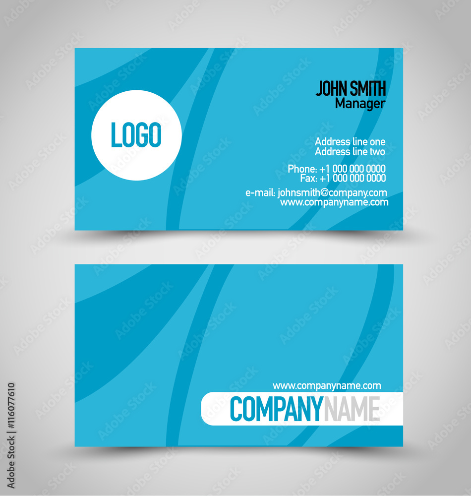 Fototapeta premium Business card set template. Blue and white color. Vector illustration.