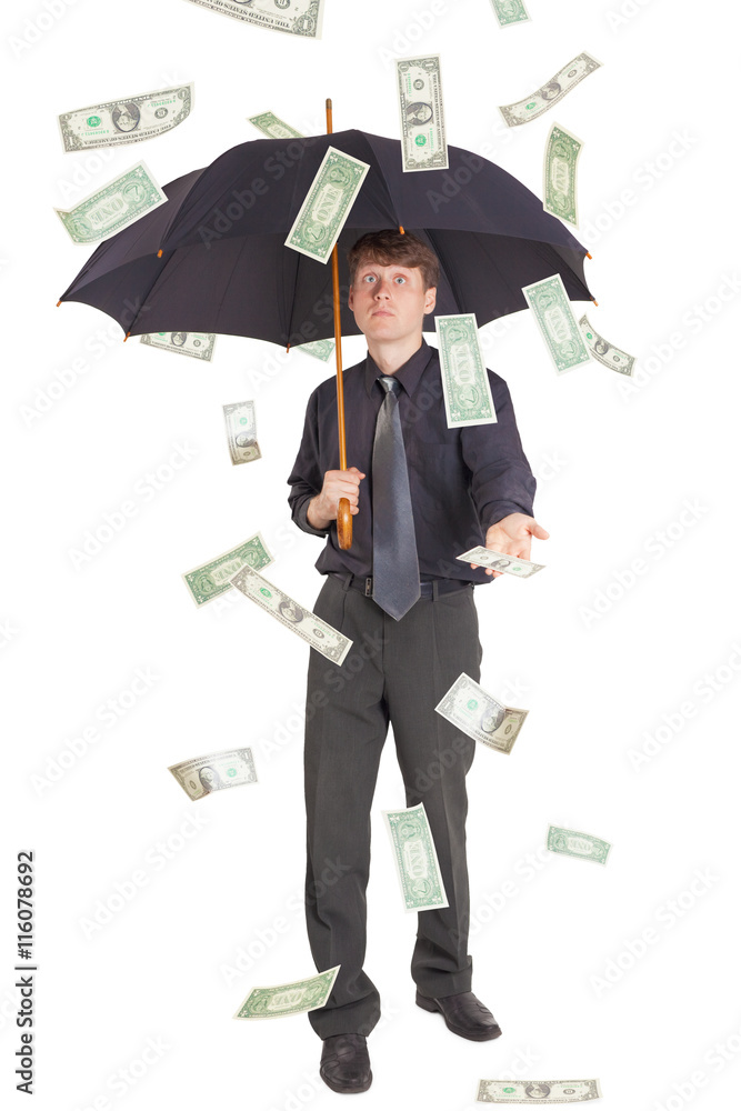Businessman came under rain of money Businessman came under rain of money