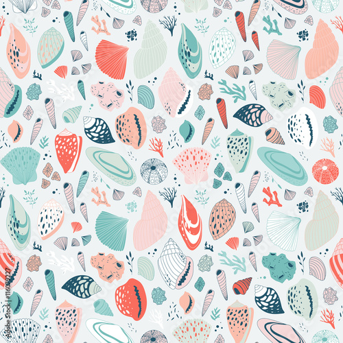 Wallpaper Mural vector hand drawn seamless pattern with shells