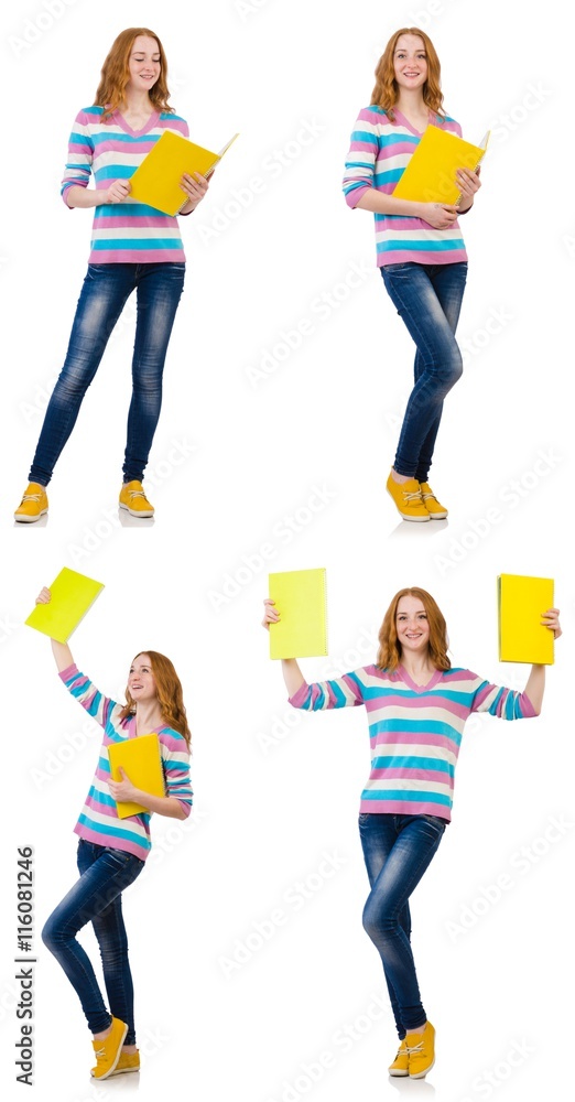 Fototapeta premium Young student with books isolated on white