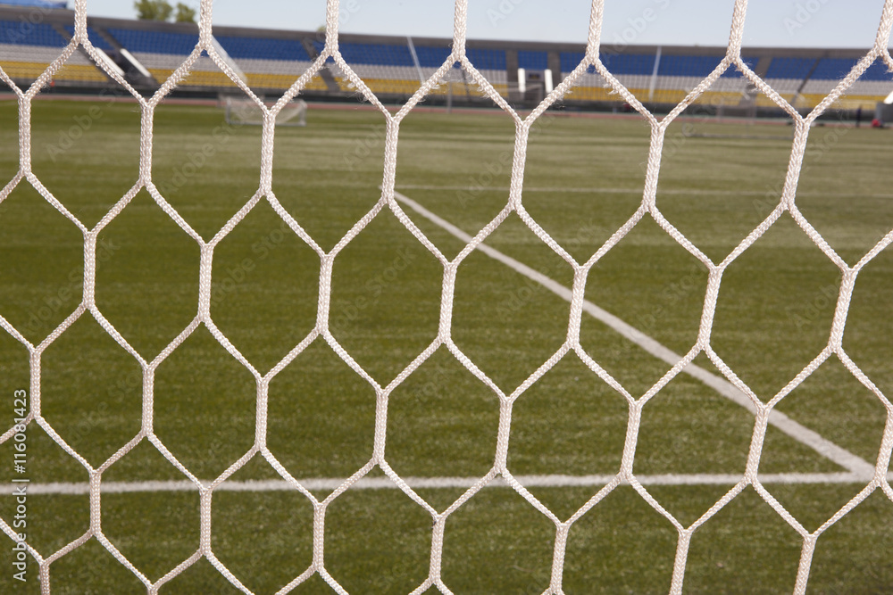 Soccer net at soccer stadium Soccer net at soccer stadium