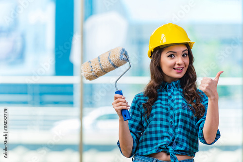 Nice young woman painer working photo