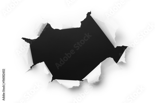 Dark hole in white paper photo