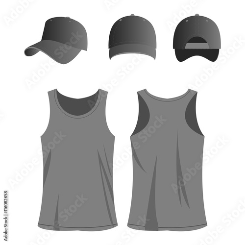 Grey sport top and cap isolated vector set