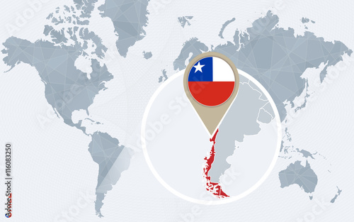 Abstract blue world map with magnified Chile.