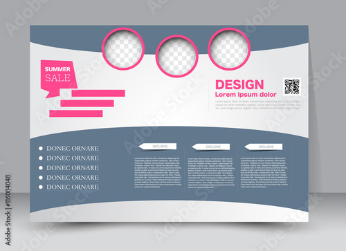 Flyer, brochure, billboard, magazine cover template design landscape orientation for education, presentation, website. Pink and grey color. Editable vector illustration.