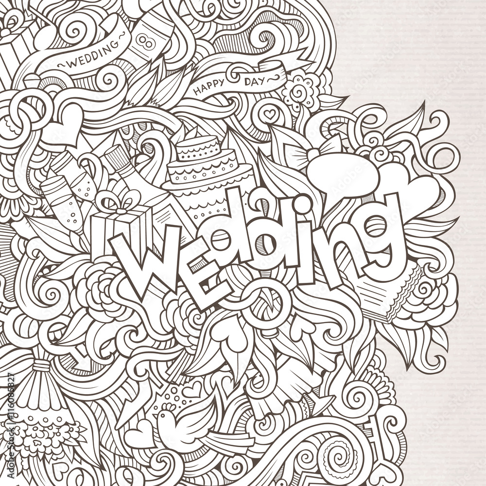 Wedding hand lettering and doodles elements sketch