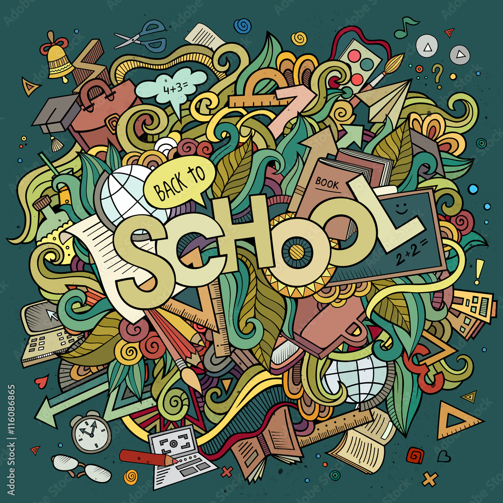 School cartoon hand lettering and doodles elements background