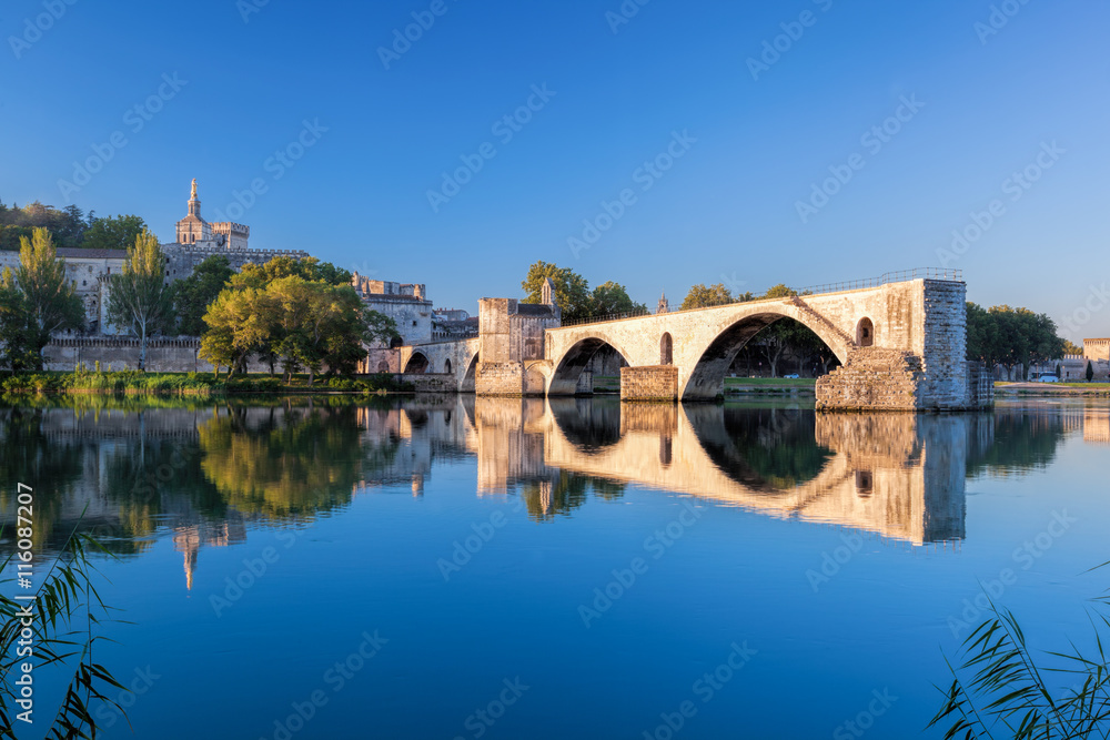 Avignon Bridge with Popes Palace in Provence, France
